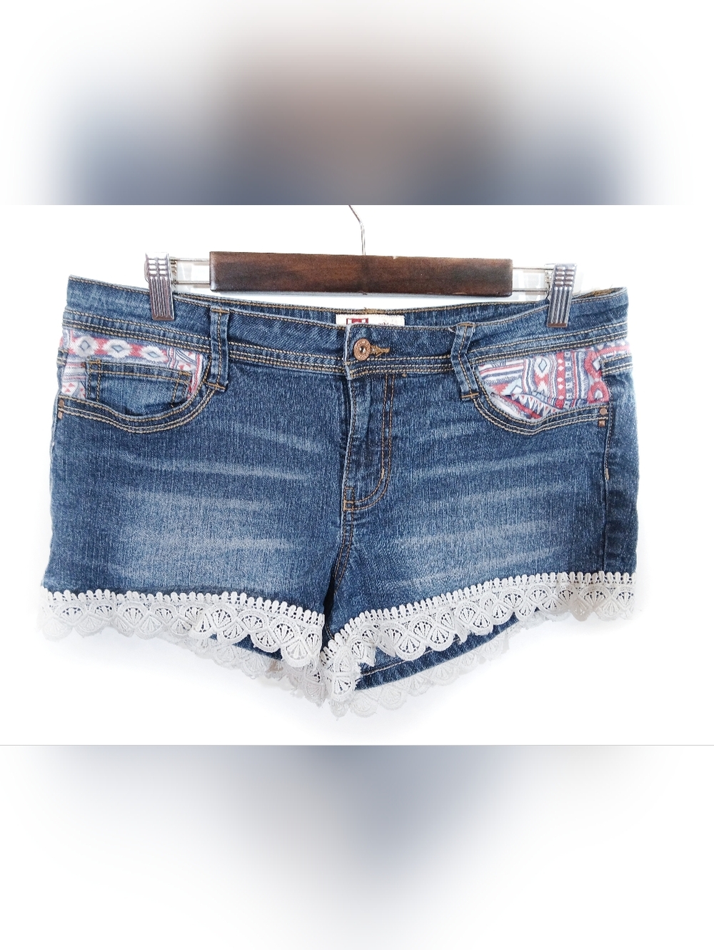 Vintage LEI Ashley Low Rise Crochet Jean Shorts Festival Boho